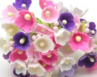One Mini Bouquet Forget Me Flowers - Vintage Artificial Millinery Style Flowers - Dark & Light Pastel Mix- Crafts DollHouse Miniature Flower