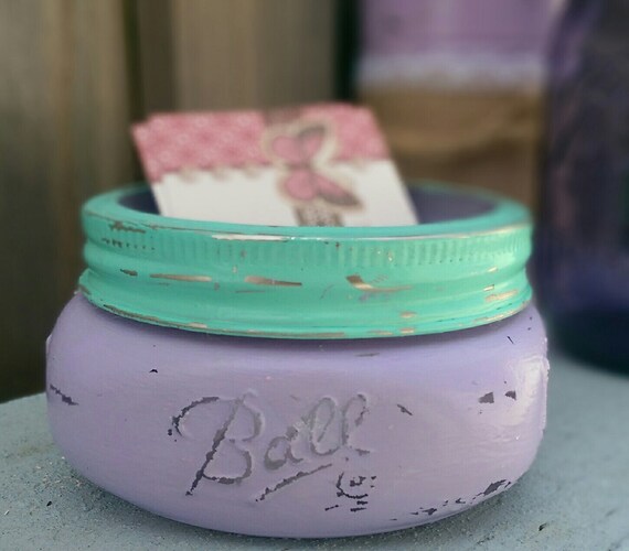 Shabby Chic Mason Jar Business Card Holder Glass Lavender Teal Dorm Office Home Decor Decorations Business Supplies Secretary Teacher Gift Il_570xn