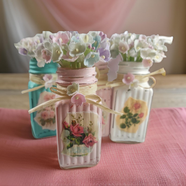 Shabby Chic Petite Vase AND Vintage Flowers - Gift for Mom - Shabby ...
