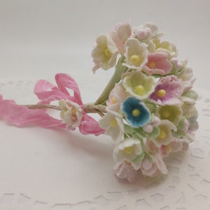 1 Shabby Chic SUGARED/Glitter Small Bouquet of Flowers ~Forget Me Not Flower ~Millinery Vintage Style- Miniature Flowers -Dollhouse, Crafts