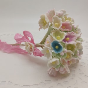 1 Shabby Chic SUGARED/Glitter Small Bouquet of Flowers ~Forget Me Not Flower ~Millinery Vintage Style- Miniature Flowers -Dollhouse, Crafts