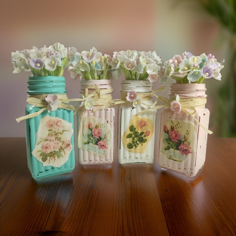 Shabby Chic Petite Vase AND Vintage Flowers - Gift for Mom - Shabby ...