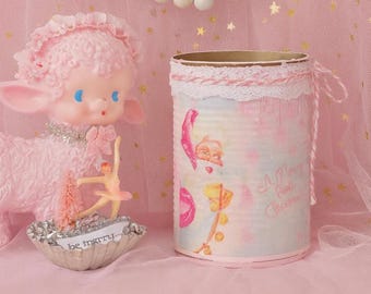 Pink Shabby Chic Christmas Tree & Santa Tin Can/Vase - Retro Vintage Whimsical Kitsch Kitschy Decor - Tier Tray Decor - Cute Gift! So Unique