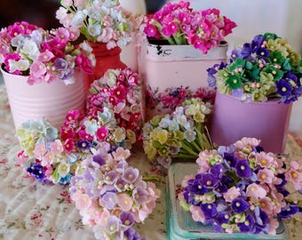 1 Forget-Me-Not Flower Spray | MIX OF COLORS | Vintage Style Millinery Old Fashioned Flower Picks | Shabby Chic Dollhouse Miniature Bouquets
