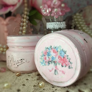 Shabby Chic Pink Mini Mason Jar - Shabby Chic Bathroom Decor- Shabby Chic Home Decor - Glass Jar - Trinket Glass Jar - Ring Holder - Gift
