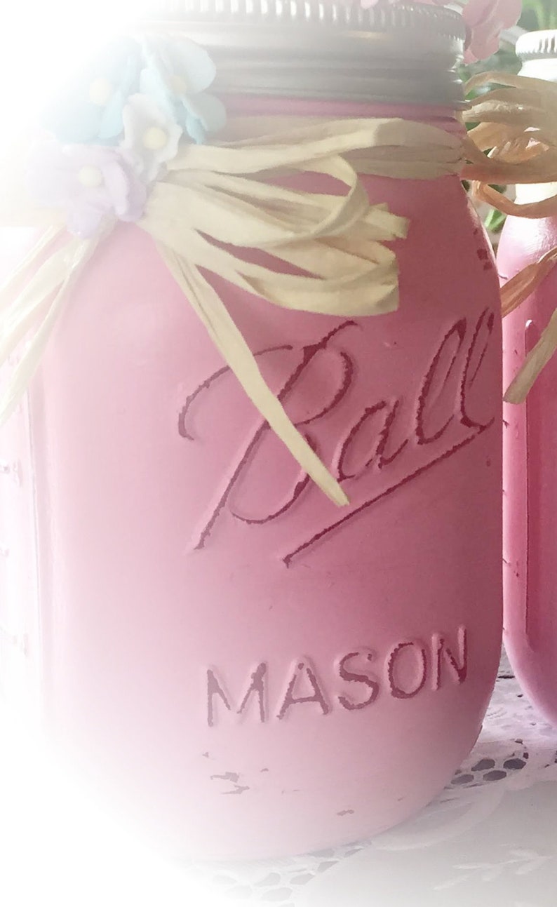 Shabby Chic Painted Mason Jar Centerpiece Decor Vase Wedding image 8