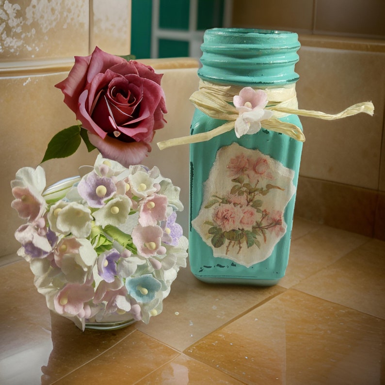 Shabby Chic Petite Vase AND Vintage Flowers - Gift for Mom - Shabby ...