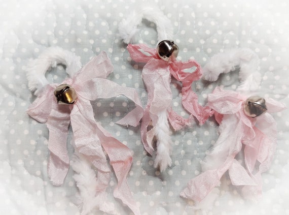 3 White Chenille Candy Canes - Shabby Chic White and Pink Candy Cane Ornaments - Shabby Chic Christmas - Pink Christmas Tree Decor - Gift Il_570xn