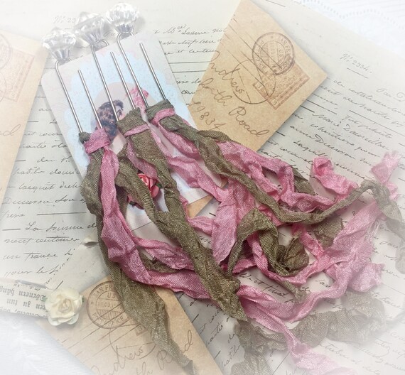 3 Shabby Chic Tattered Tassels & Crystals Junk Journal Planner Paper Clips - Scrapbook Diary Bookmark - Embellishment Scrapbooking - GIFT Il_570xn