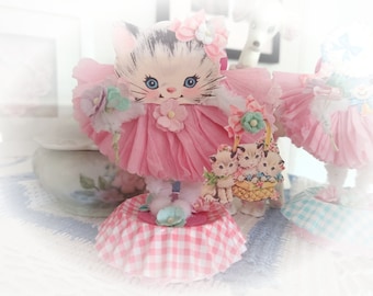 Kitty Figure Figurine Cat Kitten Bump Chenille Pipe Cleaner Paperdoll Paper Doll Shabby Chic Vintage Style Pipe Cleaner Dolls & Figurines