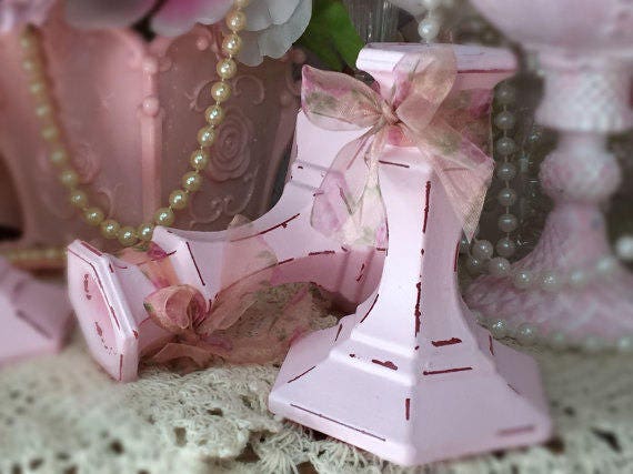 2 Shabby Chic Candlestick Holders Taper Candle Stick Glass Crystal Wedding Shower Home Cottage Dorm Table Decor Decoration Painted 34 COLORS Il_570xn