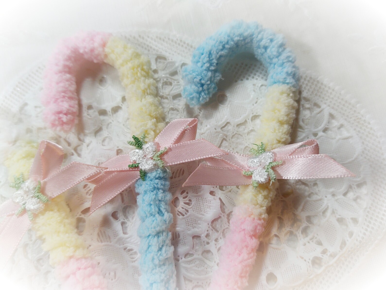 3 Pastel Candy Canes Shabby Chic CHENILLE Pink Yellow Blue Etsy