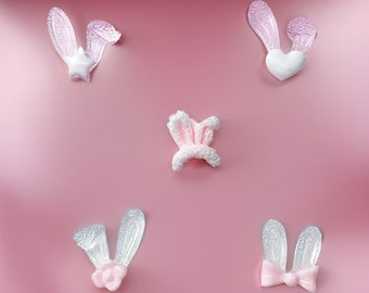 12 Mini Bunny Rabbit Ear Charms / Cabochons - Resin Assorted Styles - Flat Back Nail Phone Slime Charms -Kawaii  Resin Charms for DYI