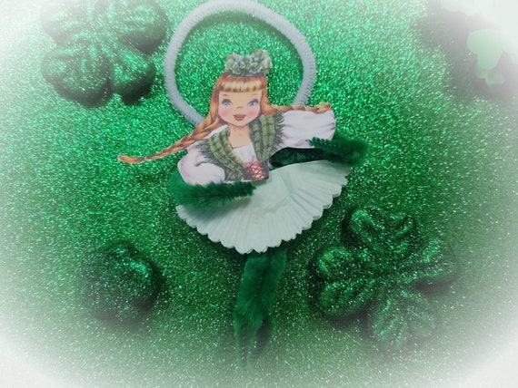 St. Patrick's Day Vintage Style Ornament - Bump Chenille Pipe Cleaner Ornament - Irish Lass Girl Ireland St. Paddy's Day Decor - Gift Topper Il_570xn