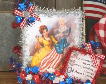 Vintage Inspired Betsy Ross Patriotic Tart Tin Display | 4th of July Summer BBQ Centerpieces or Tier Tray | Americana Red White & Blue Gift