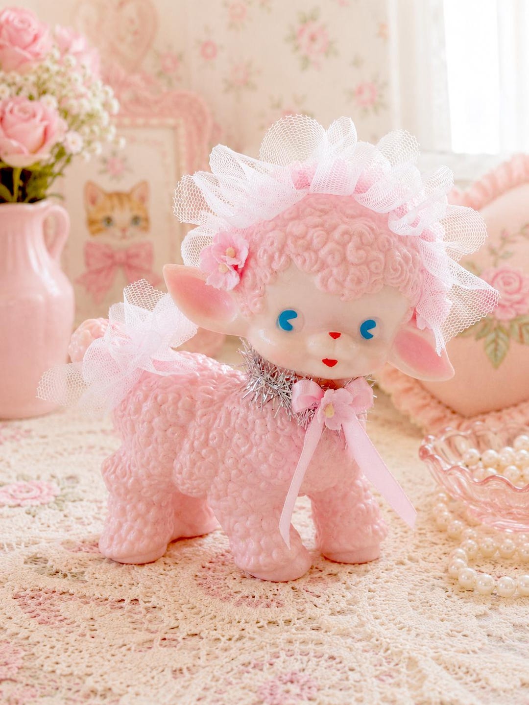 サンラバー社 ラバードール シープ　羊　ヴィンテージ　アンティーク　ピンク Retro Vintage Inspired PINK RUBBER LAMB - Squeaky Toy - Decorative