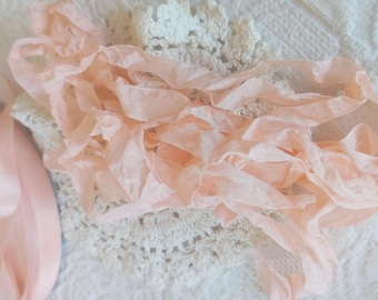 Pastel Peach Seam Binding Ribbon 6+ Yds /Scrunchy Crinkle Wrinkle Grungy Satin Card Making Gift Tag Paper Craft Planner Scrapbook Journal