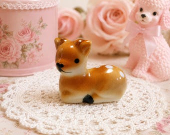 Vintage Miniature Ceramic Deer Fawn Figurine, Tiny Woodland Deer Decor, Kitsch Collectible, Cottagecore Shelf Accent Shabby Chic Mini Animal