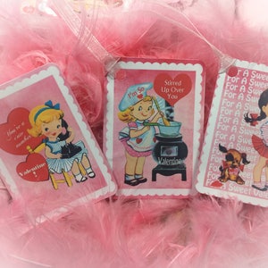 9 Pink Valentine's Day Decor Tags/Cards AND 9 Ribbons Vintage Retro 1940s/1950s Children Kids Little Girl Gift Bag Art Tag Shabby Chic Card image 4