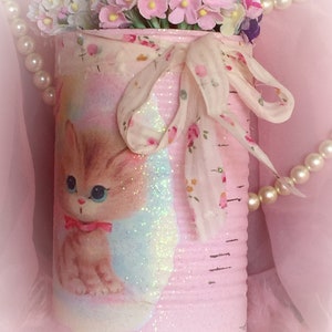 KITTY CAT Vintage Kitten Tin Can Vase Centerpiece Table Decor Baby Shower Birthday Party Nursery Decor Kitschy Gender Reveal Pink or Blue image 4