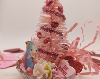 Pink/Red Bottle Brush "Valentine Tree Christmas Tree" -  Shabby Chic Tree - Vintage Red & Pink Tree - Handmade Vintage Style Gift For Her