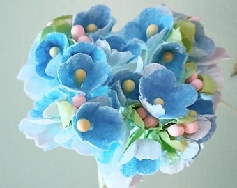 1 bouquet de fleurs en papier myosotis bleu clair/choix/sprays-style chapellerie vintage-fleur de printemps-miniature maison de poupée-couronne de fleurs artisanat