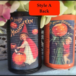 2 Halloween Black & Orange Painted Tin Cans Vintage Halloween Decor VICTORIAN KIDS Vases Decoration Table Centerpieces Pumpkin Party Favor image 4