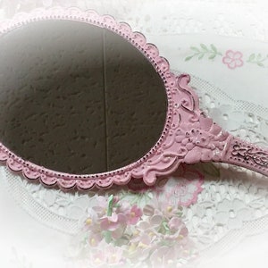 Pink Vanity Handheld Mirror Kitty Cat Kitten Vintage Retro Style Boudoir Decor Decoration Shabby Chic Hand Held Princess Mirror Gift image 7