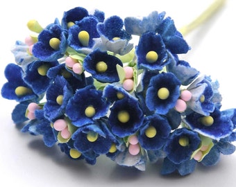 1 Forget-Me-Not Paper Flower SAPPHIRE BLUE Bouquet/Pick/Spray-Vintage Millinery Style-Spring Flower- DollHouse Miniature -Flower Crown Craft