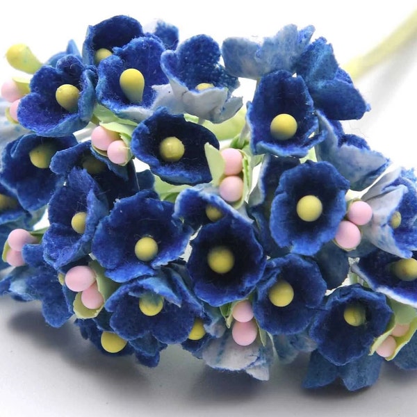 1 Forget-Me-Not Paper Flower SAPPHIRE BLUE Bouquet/Pick/Spray-Vintage Millinery Style-Spring Flower- DollHouse Miniature -Flower Crown Craft