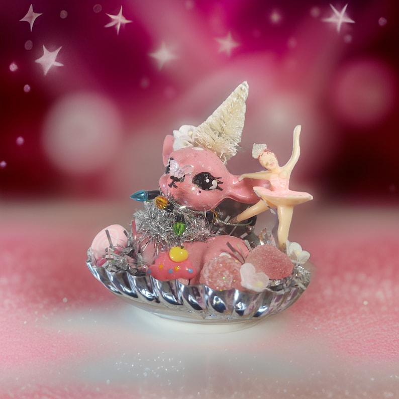 Kitschy and Whimsical PINK DEER & Vintage BALLERINA Christmas Tart Tin
