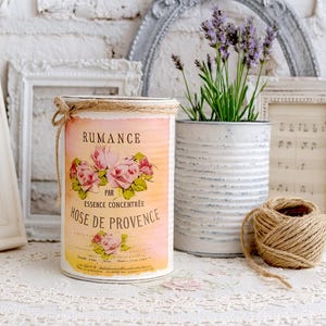2 Pc Shabby Chic French Country Ivory Tin Cans CottageCore | Table Centerpieces | Home Dorm Decor Gift Sweet Vintage Designs afbeelding 3