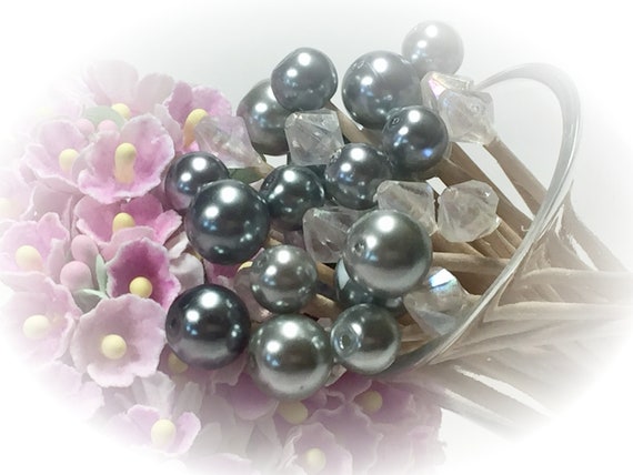 36 Beaded Silver Gray Pearl Appetizer Toothpick Skewer Pick Wedding Dinner Cocktail Hors d'oeuvre Birthday Tea Fancy Beach Party Shower Gift Il_570xn