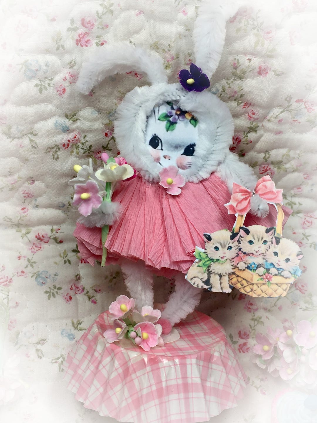 Bunny Rabbit Easter Spring Decor - Vintage Style Bump Chenille Figure ...