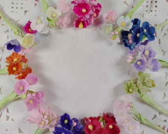 16 Vintage Samplers of Forget-Me-Not VARIETY MIXED COLORS | Mini Bouquets | Vintage Style Millinery Old Fashioned Flower Picks | Crafting