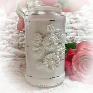 White Shabby Chic Glass Flower Vase Jar Wedding Bridal Baby Birthday Anniversary Table Party Centerpiece Home Decor Decoration Ideas Gift image 6