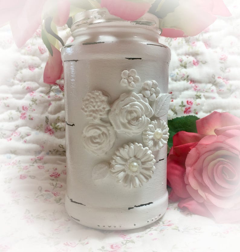 White Shabby Chic Glass Flower Vase Jar Wedding Bridal Baby Birthday Anniversary Table Party Centerpiece Home Decor Decoration Ideas Gift image 6