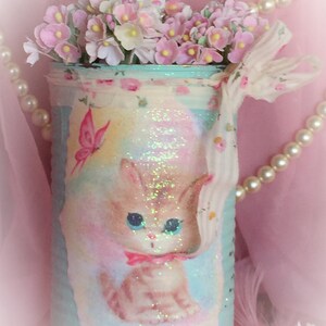 KITTY CAT Vintage Kitten Tin Can Vase Centerpiece Table Decor Baby Shower Birthday Party Nursery Decor Kitschy Gender Reveal Pink or Blue image 5