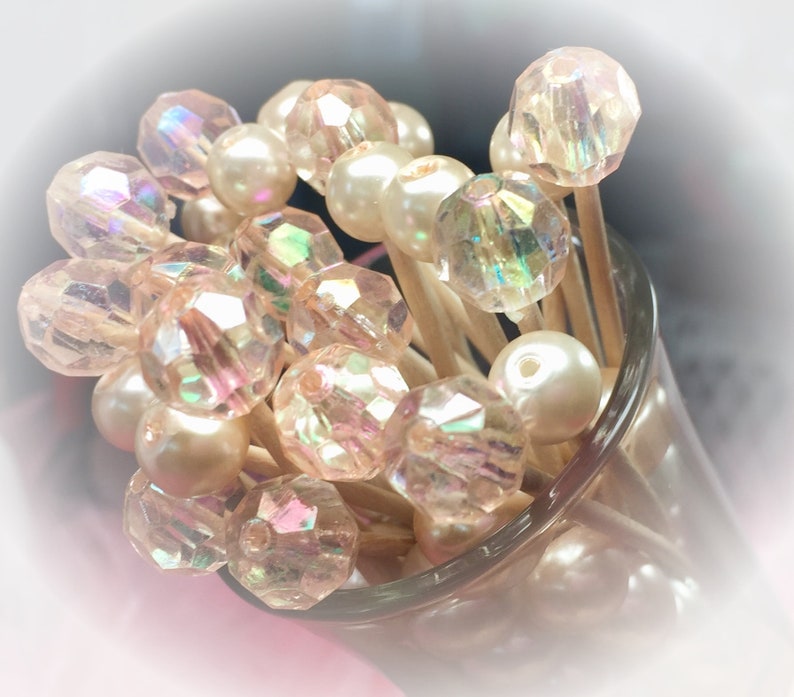 36 Beaded Appetizer Toothpick Blush Pink Peach Skewer Pick Etsy