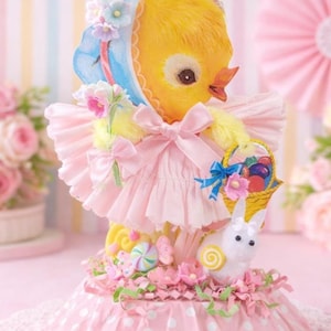 Vintage Style Bump Chenille Chick Figure – Easter Spring Decor, Tier Tray Spring Accents - Kitsch Kitschy Home Decor or Kawaii Style image 1