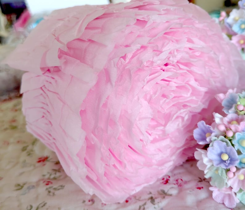 Pink Tissue Paper Ruffeled Pink, Blue or White Ruffled Crepe Paper Streamer Ribbon for Crafts ...