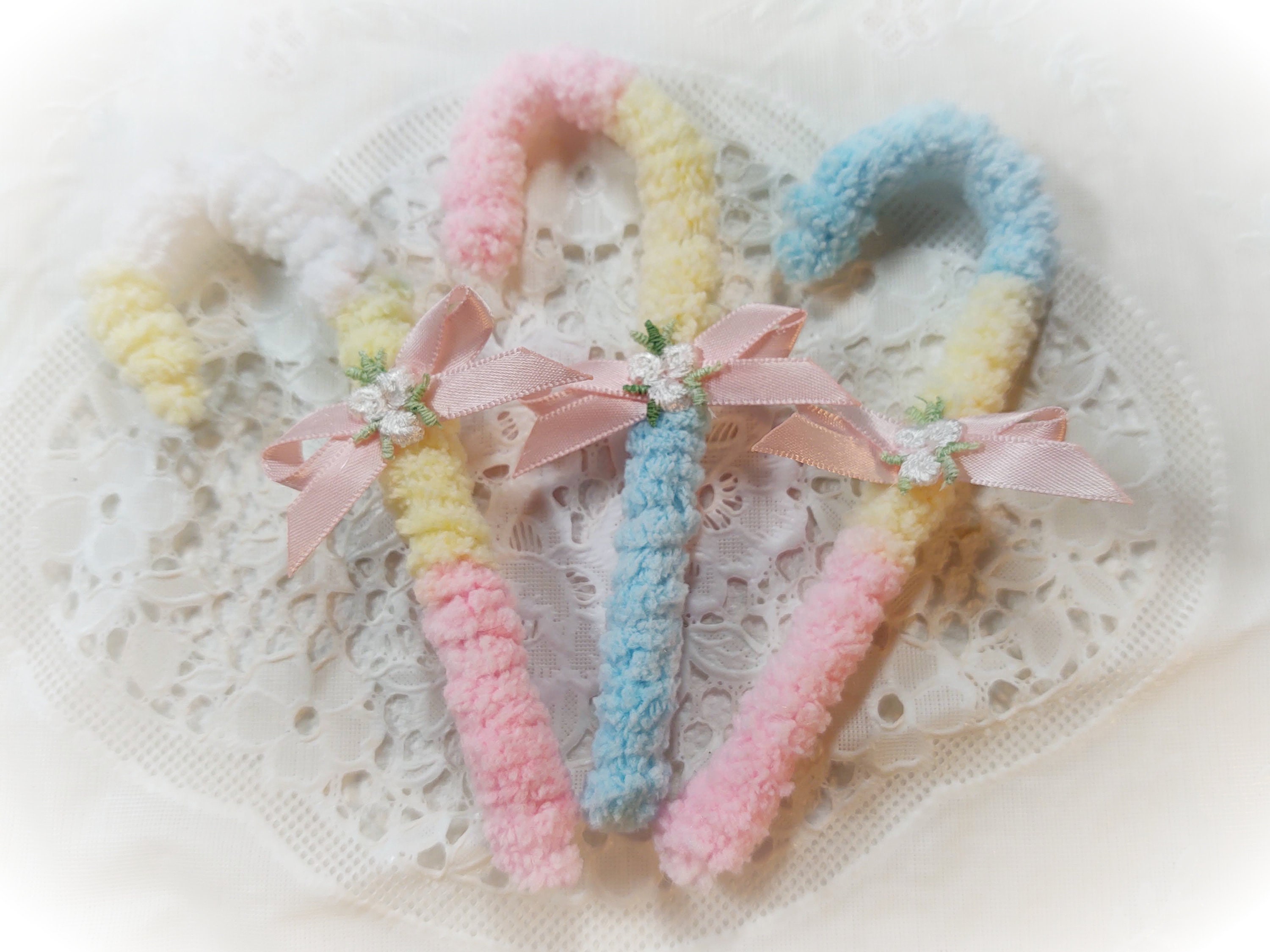 3 Pastel Candy Canes Shabby Chic CHENILLE Pink Yellow Blue Etsy