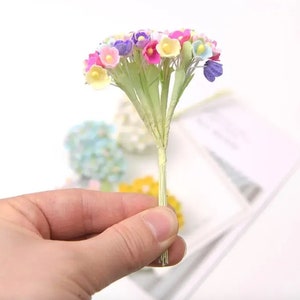 1 Forget-Me-Not Paper Flower BRIGHT COLOR MIX Bouquet/Pick/Spray Vintage Millinery Style Flower Crafts Doll House Miniature Floral Crown image 3