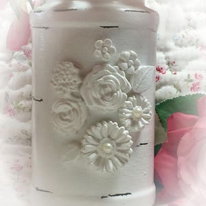 White Shabby Chic Glass Flower Vase Jar Wedding Bridal Baby Birthday Anniversary Table Party Centerpiece Home Decor Decoration Ideas Gift image 7