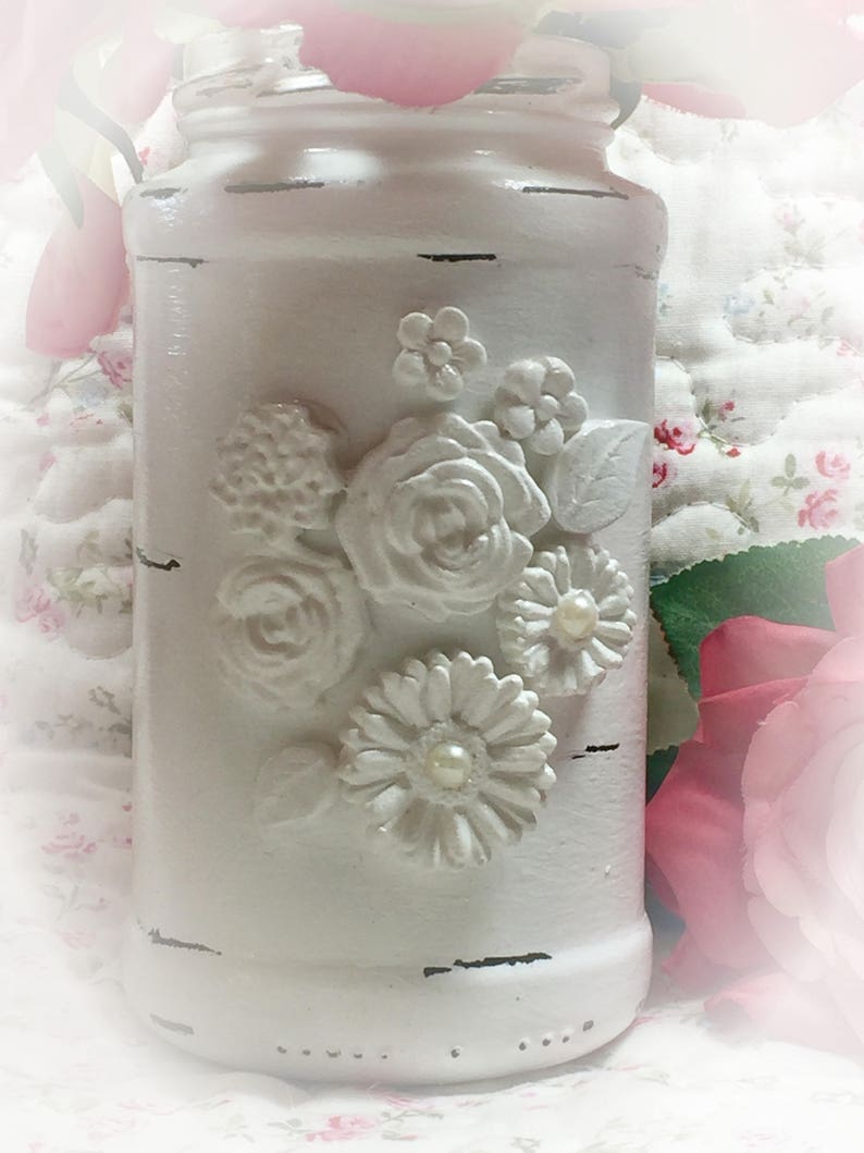 White Shabby Chic Glass Flower Vase Jar Wedding Bridal Baby Birthday Anniversary Table Party Centerpiece Home Decor Decoration Ideas Gift image 7