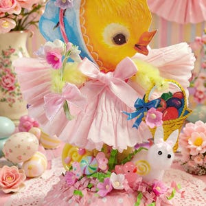 Vintage Style Bump Chenille Chick Figure – Easter Spring Decor, Tier Tray Spring Accents - Kitsch Kitschy Home Decor or Kawaii Style image 4
