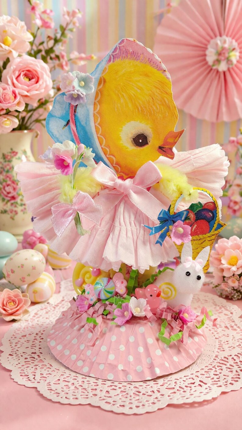 Vintage Style Bump Chenille Chick Figure – Easter Spring Decor, Tier Tray Spring Accents - Kitsch Kitschy Home Decor or Kawaii Style image 4
