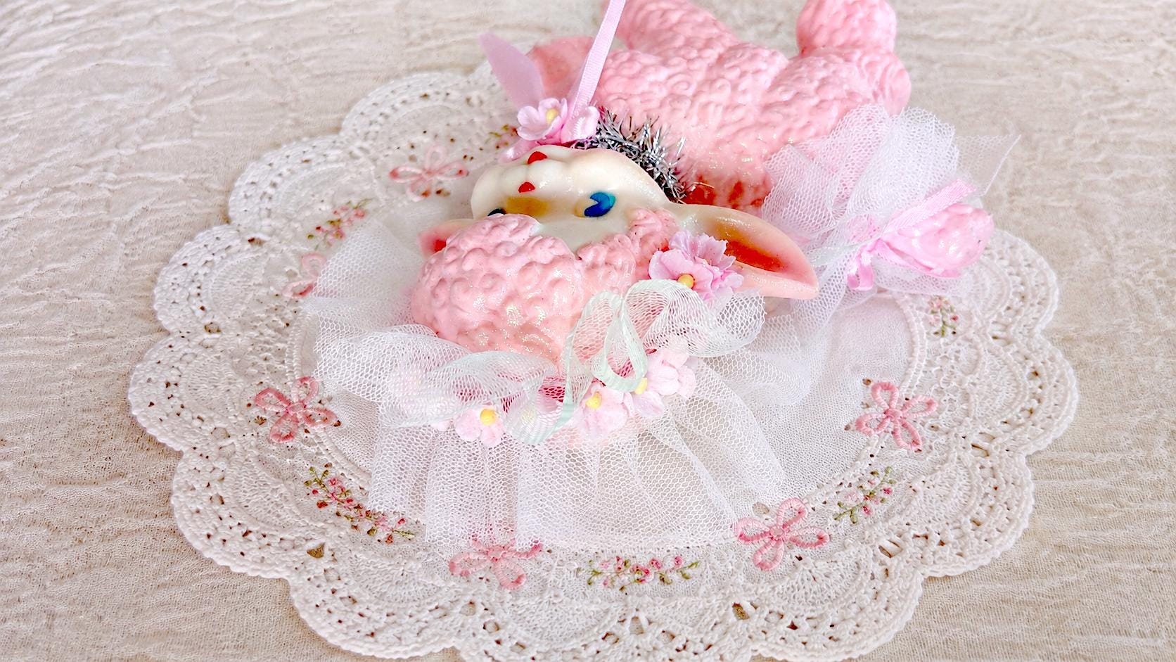 Retro Vintage Inspired PINK RUBBER LAMB - Squeaky Toy - Decorative