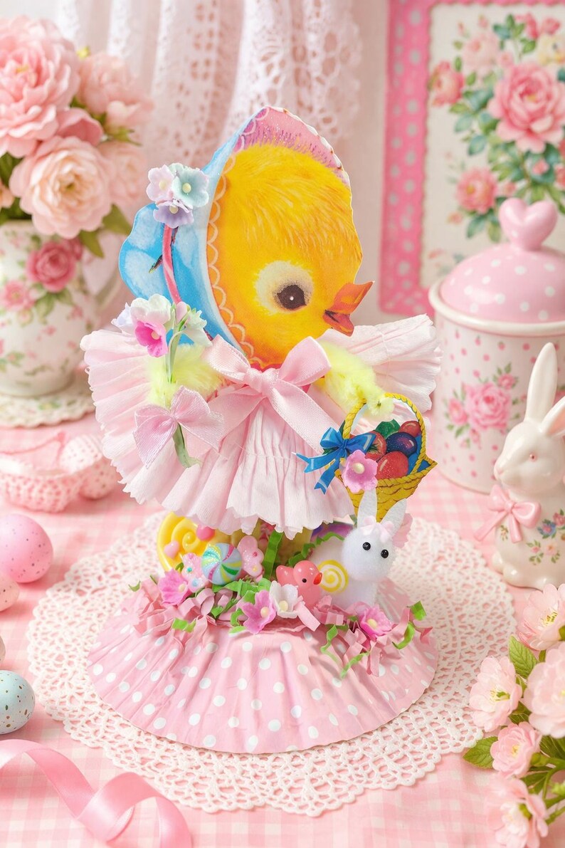 Vintage Style Bump Chenille Chick Figure – Easter Spring Decor, Tier Tray Spring Accents - Kitsch Kitschy Home Decor or Kawaii Style image 5