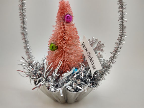 Pink Bottle Brush Christmas Tree Ornament - Vintage Style Kitschy Decor - Shabby Chic Christmas Decoration - Pink Christmas Tree Ornaments Il_570xn